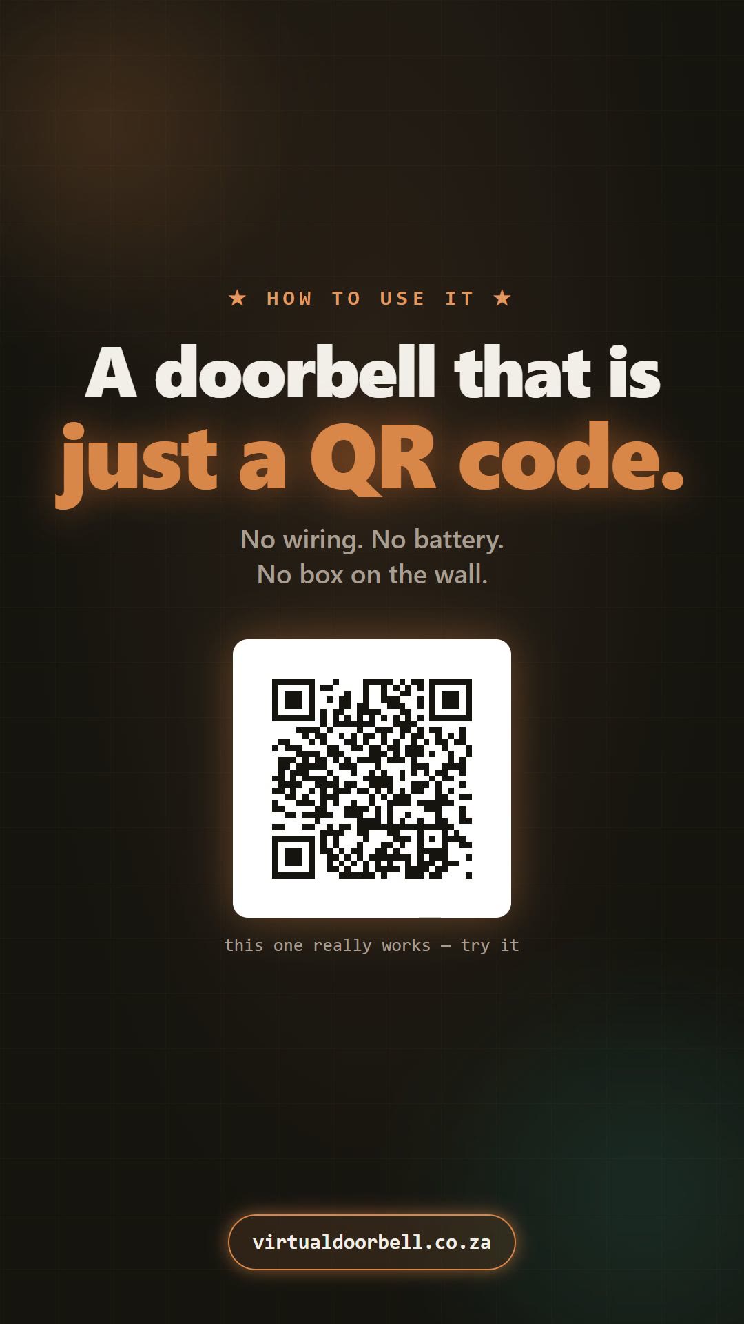 Virtual Doorbell: a printed QR plate beside a phone showing an incoming ring.
